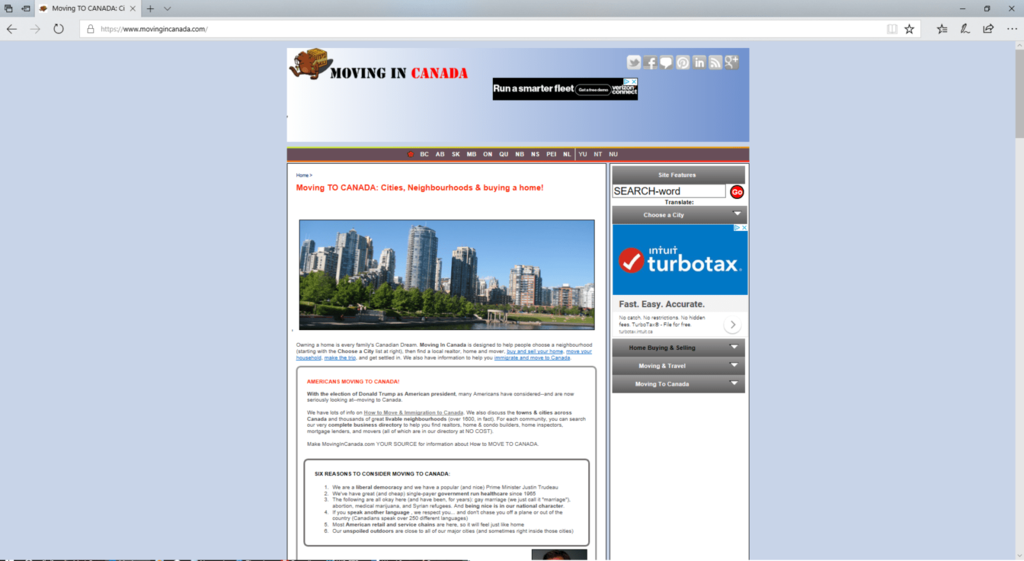 MovingInCanada.com website -desktop