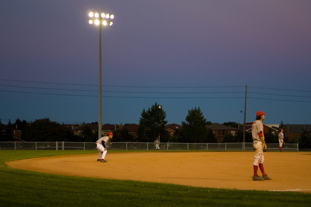 Vaughan baseball game, at night