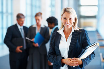 business woman with colleagues in discussion at the background