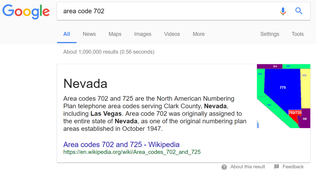 Google the Area Code 702