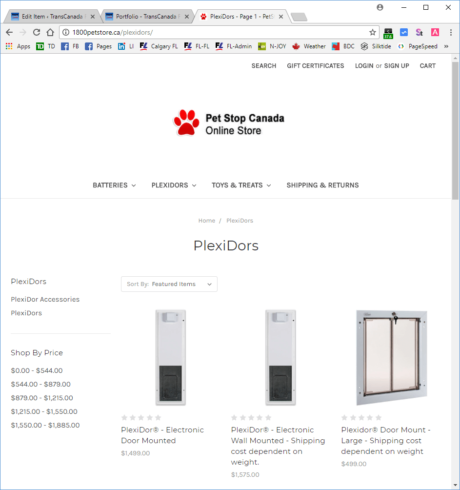 PetStop Canada - online store for supplies -tablet