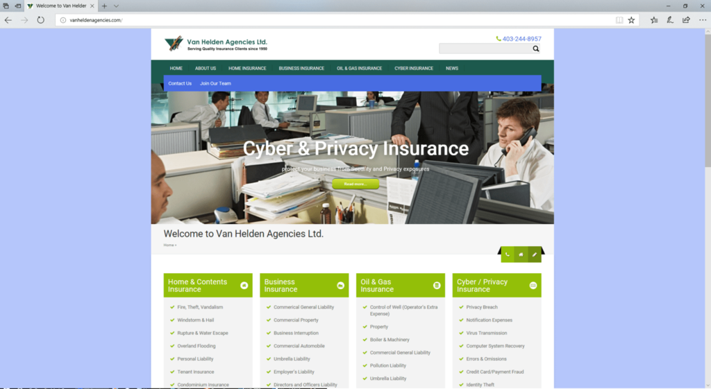 Van Helden Agencies website