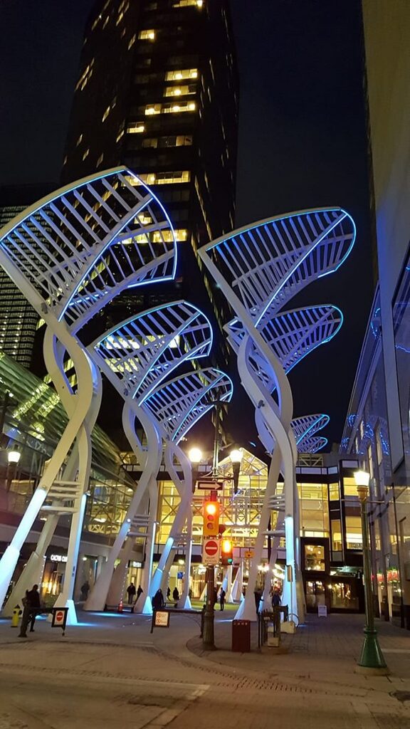 Palm Fronds lighting on Stephen Avenue Walk, by Bankers Hall