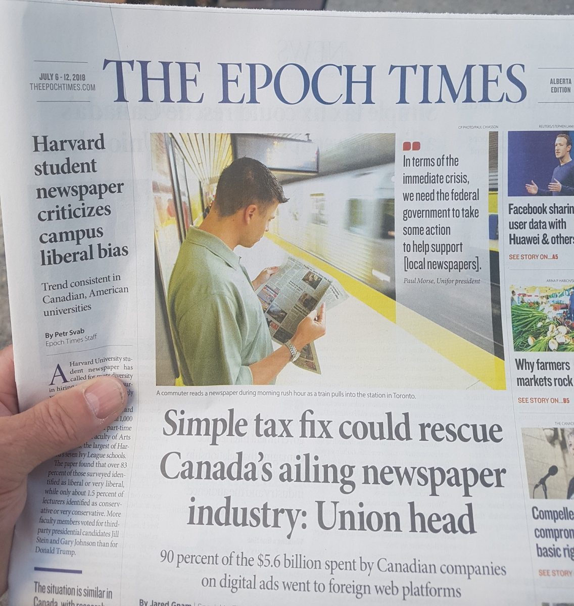 Epoch Times Article-Simple Tax Fix Could Help Rescue Canada’s Ailing Newspaper Industry, Says Union Head