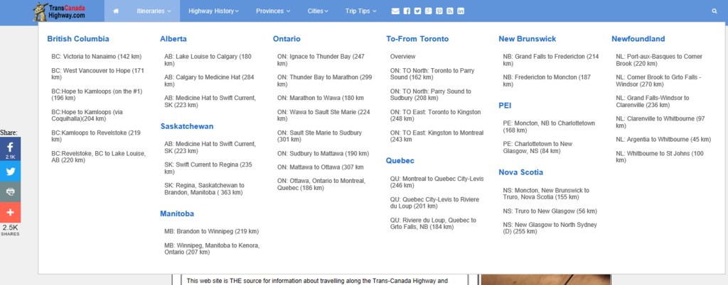 TransCanadaHighway Itinerary megamenu