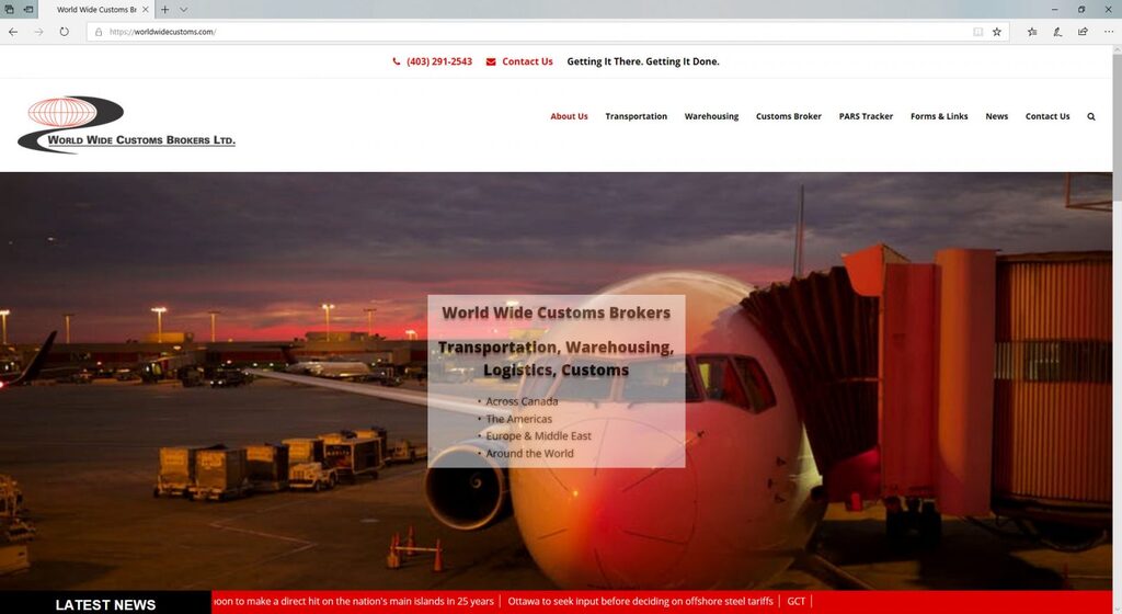World Wide Customs desktop website
