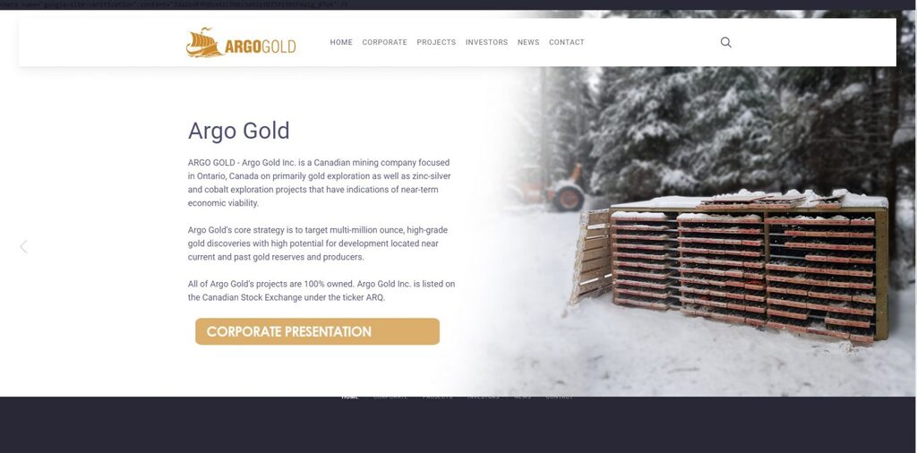 Argo Gold Inc - desktop view of website