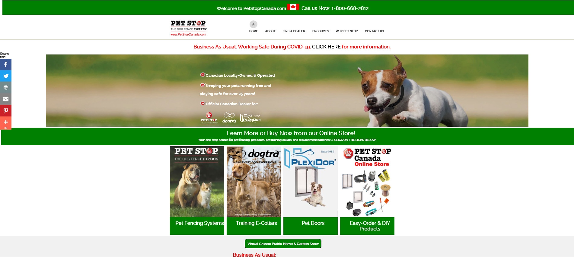 PetStop Canada - pet fencing site - desktop