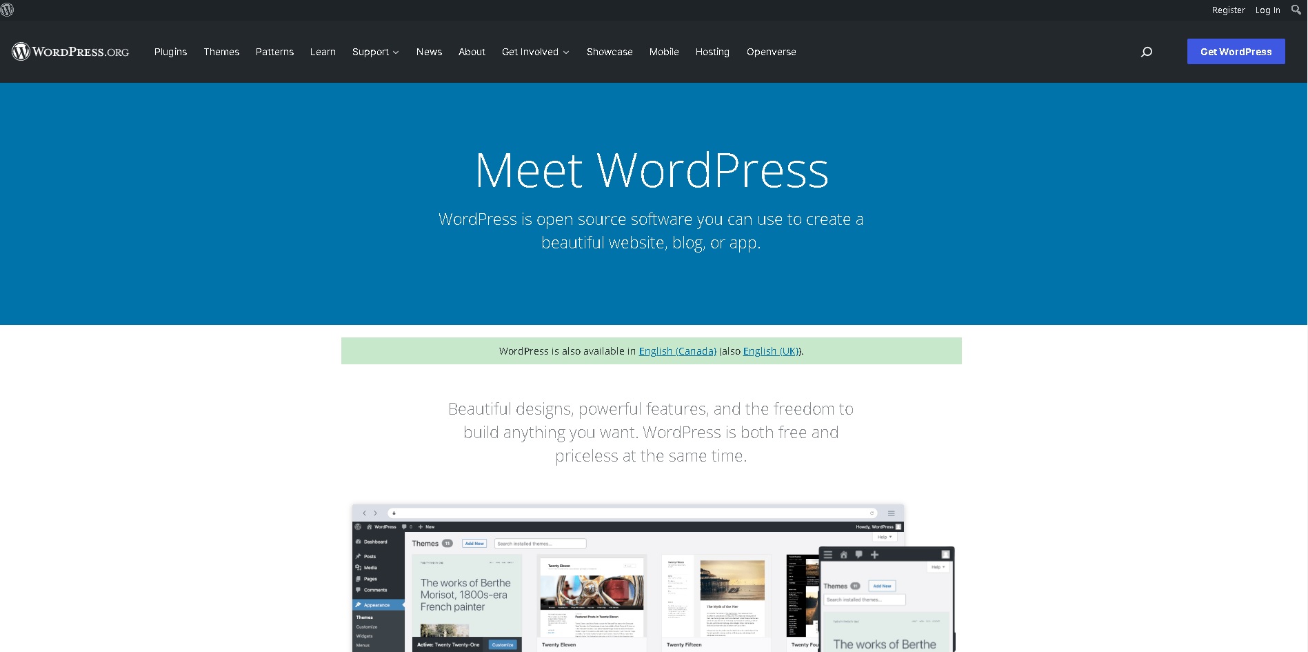WordPress.org home screen
