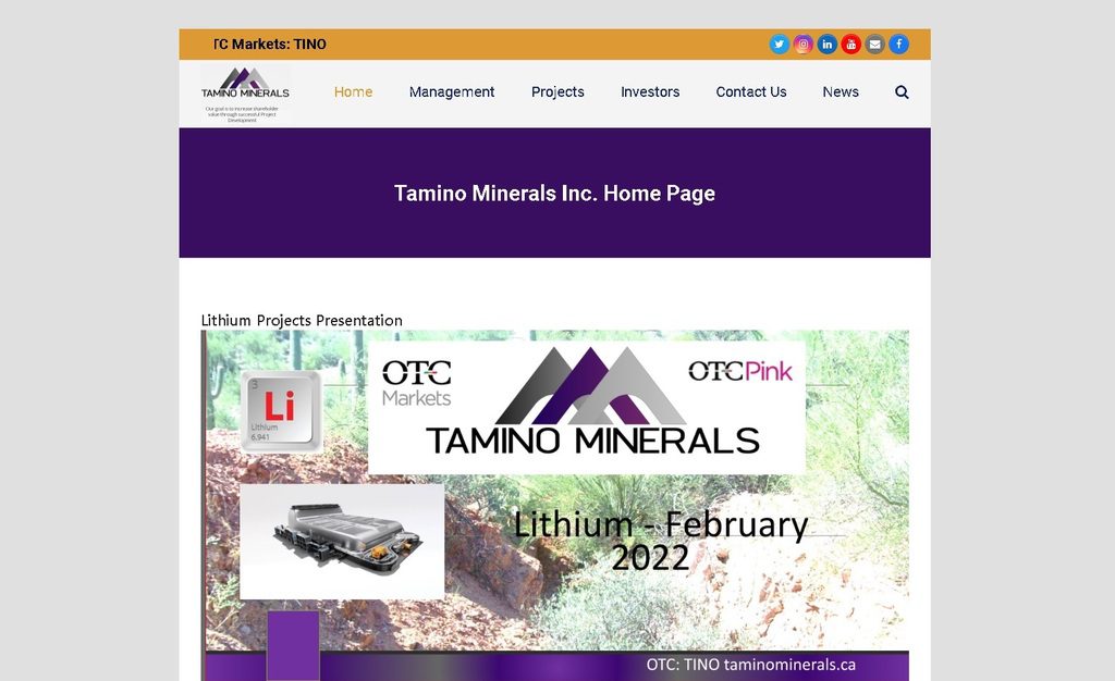 Tamino Minerals Inc public company website-2022