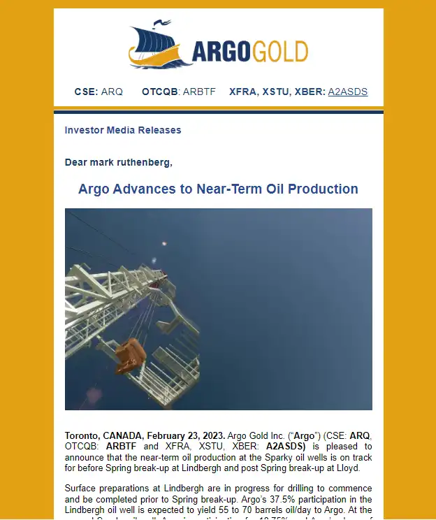 Argo Gold inc-Email campaign-2023